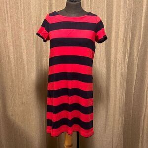 Talbots Women's Red & Navy Exposed Back Zip Cotton Shift Dress